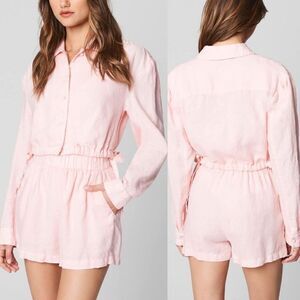 NWT BlankNYC XS 100% linen pink cropped button down shirt